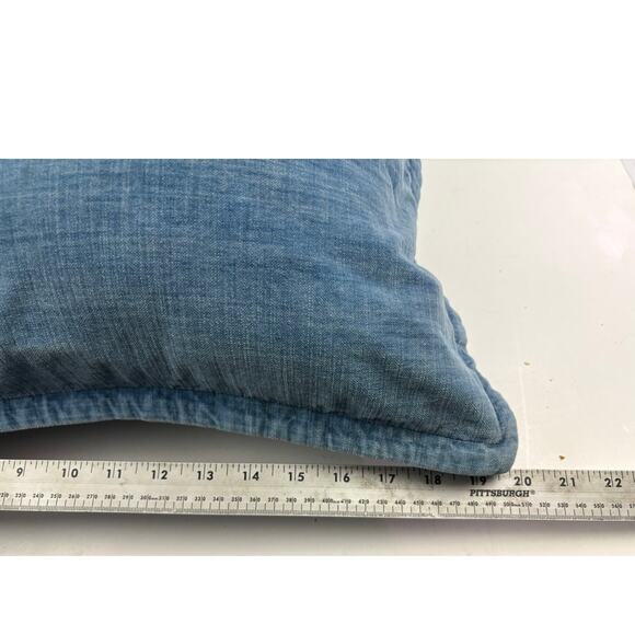 Pottery Barn Blue Denim Decorative Pillow 100% Cotton 20" x 20" Down Feathers - Picture 8 of 11